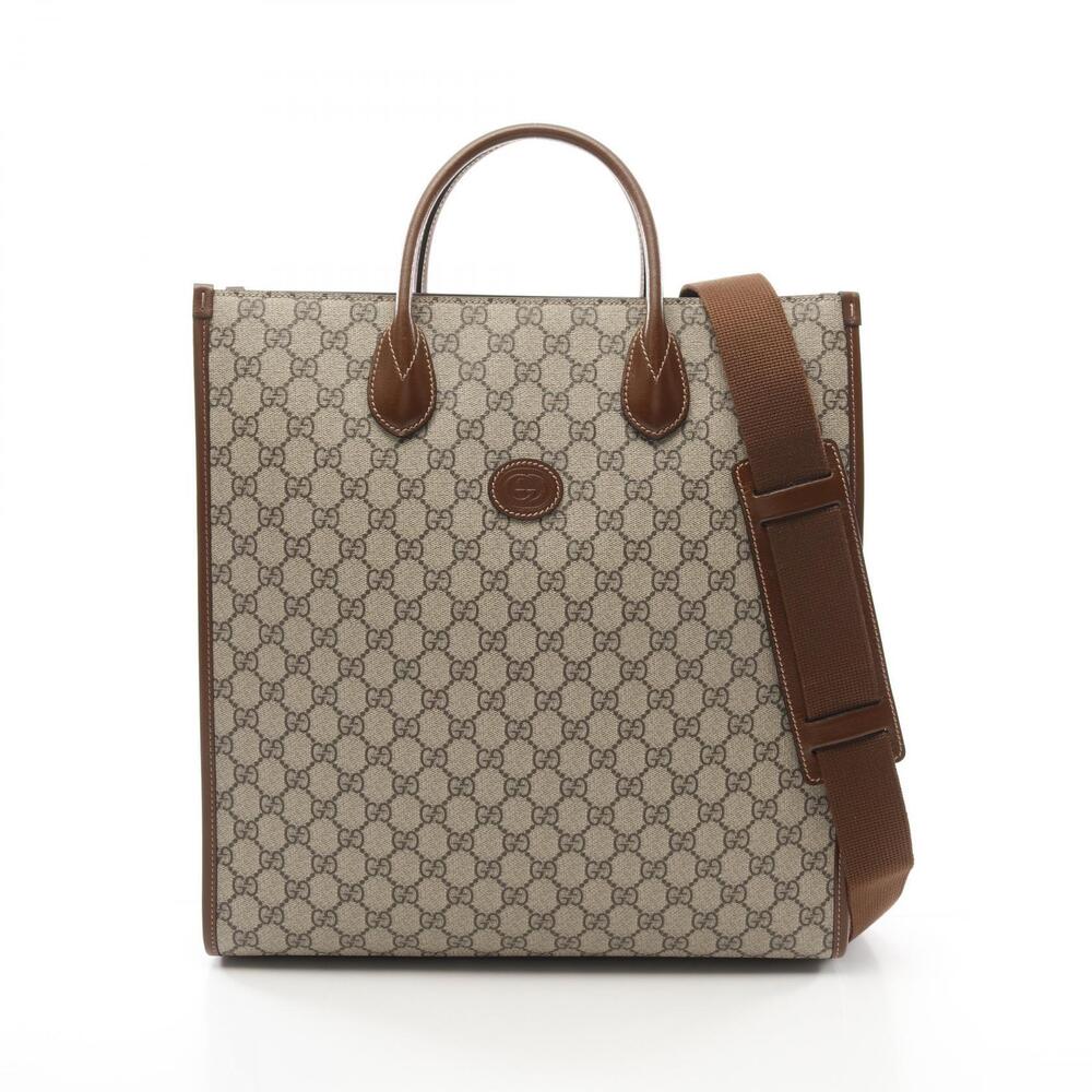 Gucci GG Beige Canvas Interlocking Bag Leather Tan Supreme Brown Tote - Picture 2 of 9